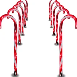 WT trading Verlichte Kerstfiguren^Zuurstok Kerstverlichting – 10 Zuurstokken – Inclusief Grondpennen