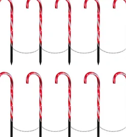 WT trading Verlichte Kerstfiguren^Zuurstok Kerstverlichting – 10 Zuurstokken – Inclusief Grondpennen